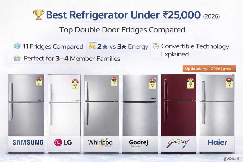 Best refrigerator under 25000 India 2026 double door Samsung LG Whirlpool Godrej Haier comparison