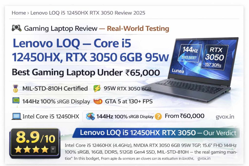 Lenovo LOQ Core i5 12450HX RTX 3050 Review