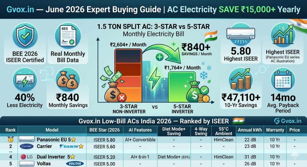Best Split ACs with Low Electricity Bills in India (2026)