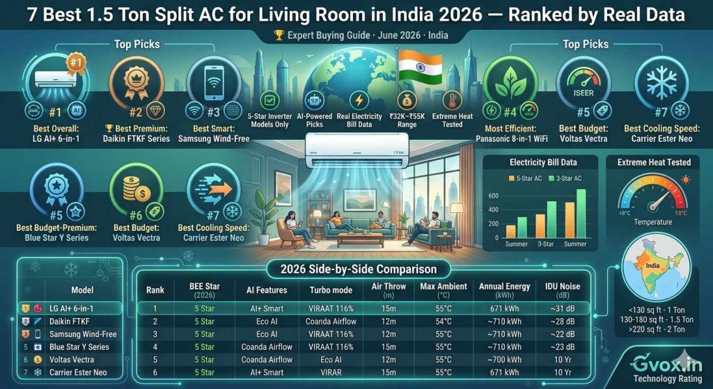 7 Best 1.5 Ton Split AC for Living Room India 2026